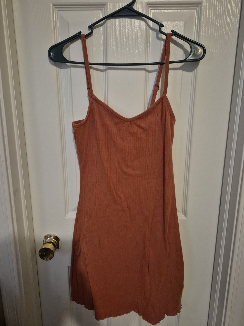 Burnt Orange Ribbed Slip Dress with Spaghetti Straps